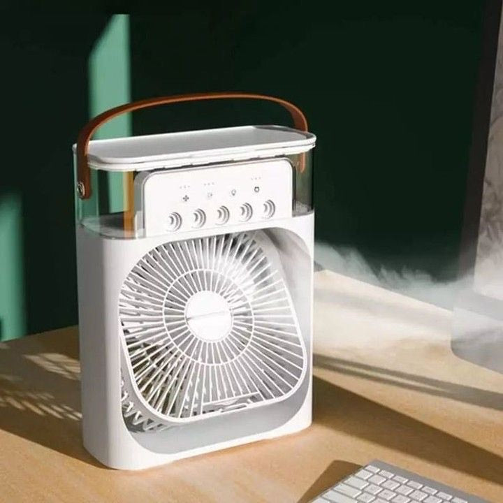Ventilateur Silencieux Climatiseur Portable Brumisateur USB 3-en-1 avec Éclairage LED