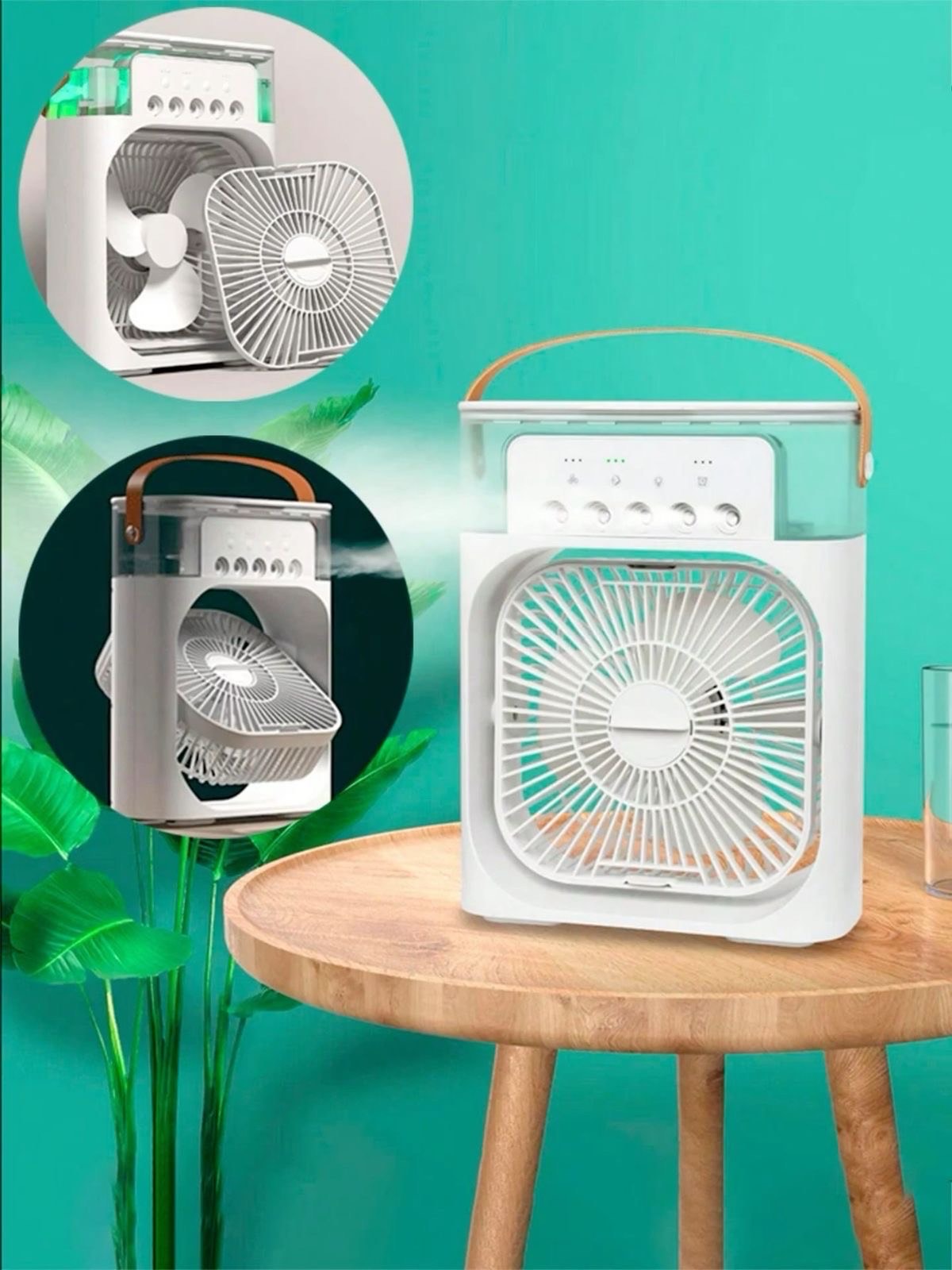 Ventilateur Silencieux Climatiseur Portable Brumisateur USB 3-en-1 avec Éclairage LED