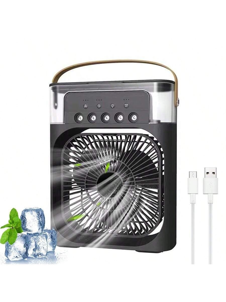 Ventilateur Silencieux Climatiseur Portable Brumisateur USB 3-en-1 avec Éclairage LED