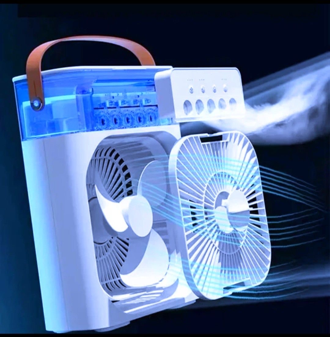 Ventilateur Silencieux Climatiseur Portable Brumisateur USB 3-en-1 avec Éclairage LED