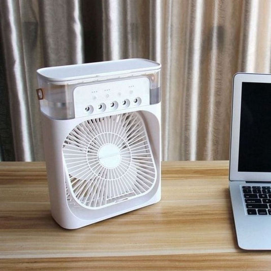 Ventilateur Silencieux Climatiseur Portable Brumisateur USB  3-en-1 avec Éclairage LED